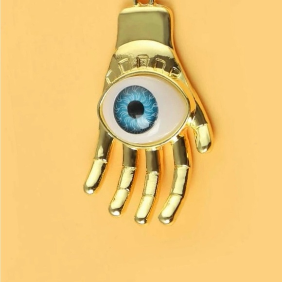 Realistic Evil Eye Hamsa~ Hand of Fatima Miriam Hamesh God Blue Eyeball Necklace - Picture 9 of 13